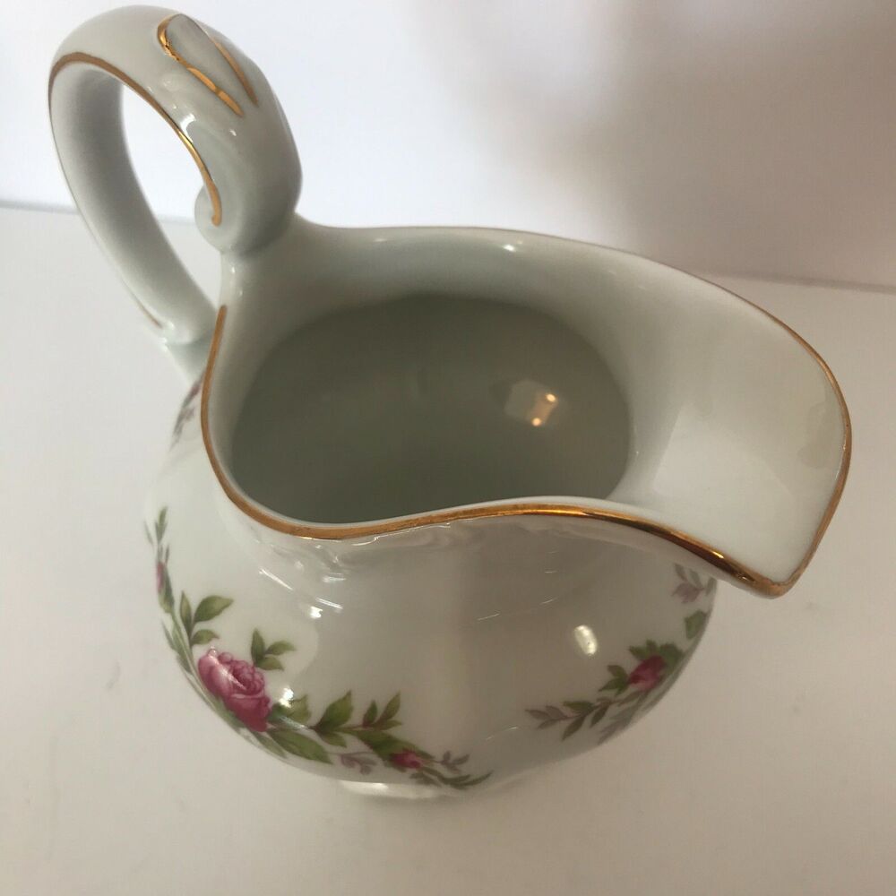 Johan Haviland Bavaria Germany Creamer Pitcher Pink Roses Gold Trim 5-1/4" Tall - Picture 3 of 5